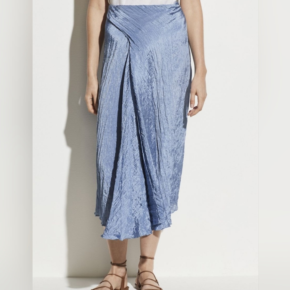 Vince Light Blue Crinkled Midi Skirt